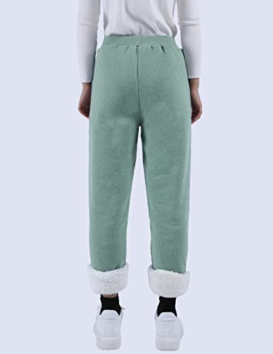 Yeokou Women's Winter Warm Athletic Sweatpants Sherpa Lined Joggers Fleece Pants(Green-XS) - Image 5